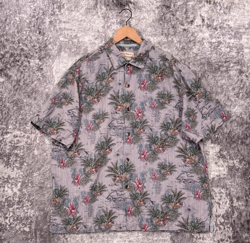 Tommy Bahama Shirt XL Mens Caribbean Map Silk Short Sleeve